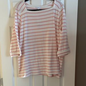 J. Jill Pink and White Striped Long Sleeve Top